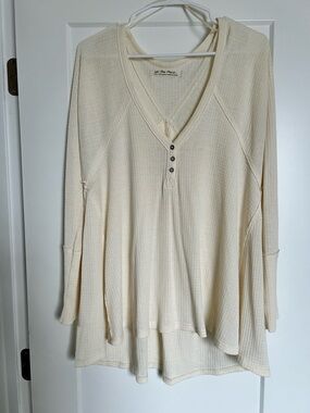We The Free Cream Waffle-Knit Henley Long Sleeve Top